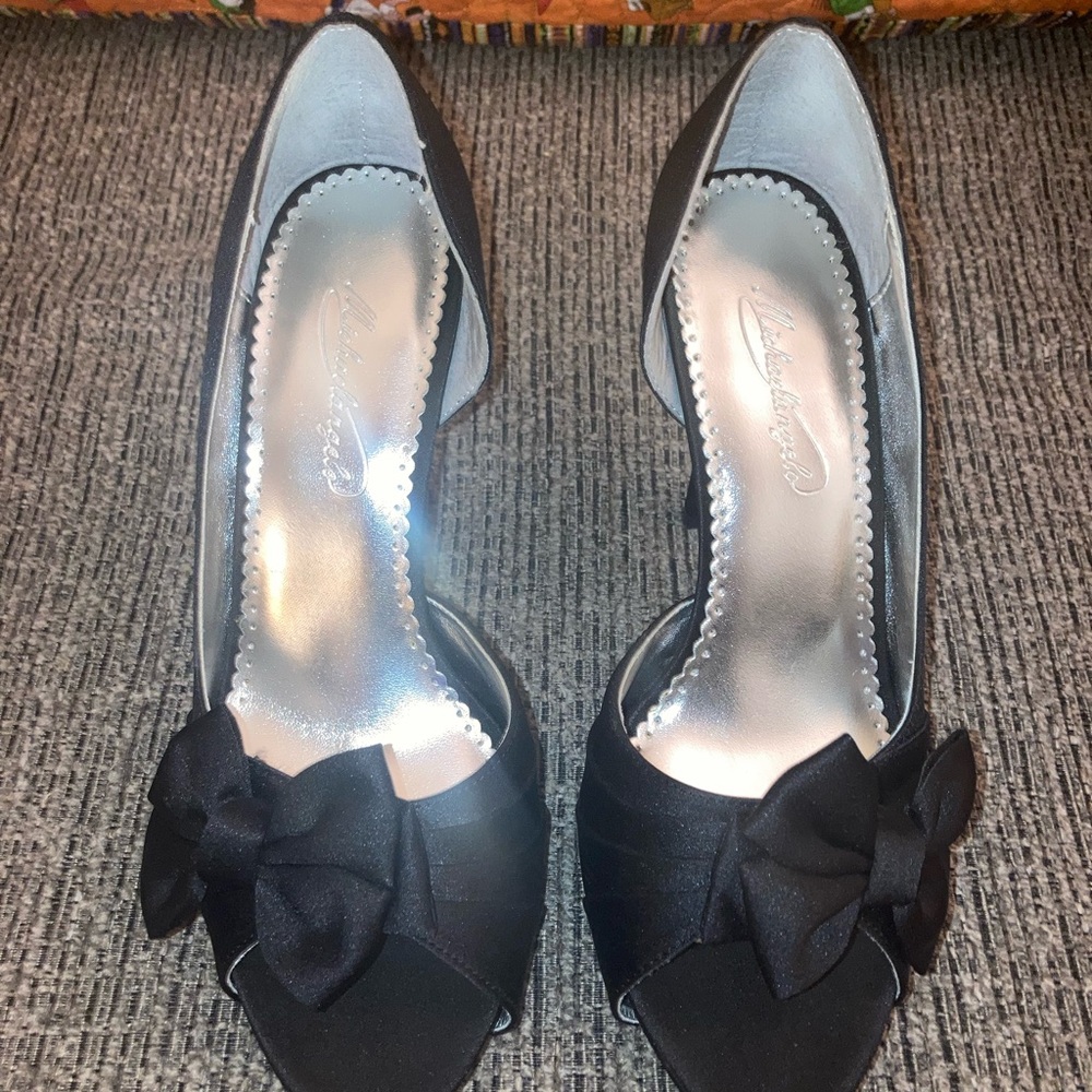 Michaelangelo Black Bow Peep-Toe Heels